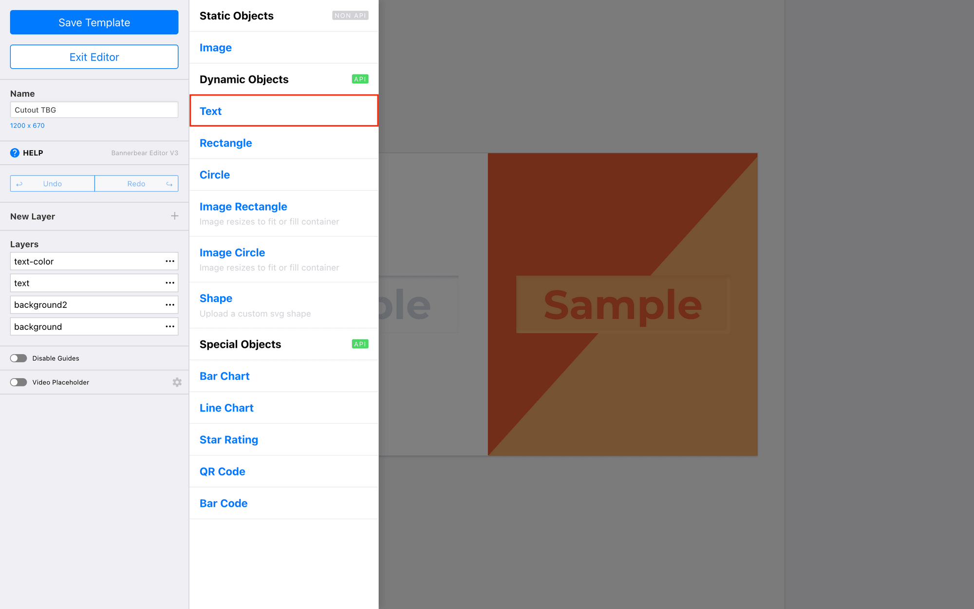 Screenshot of Bannerbear editor with text layer outlined in red