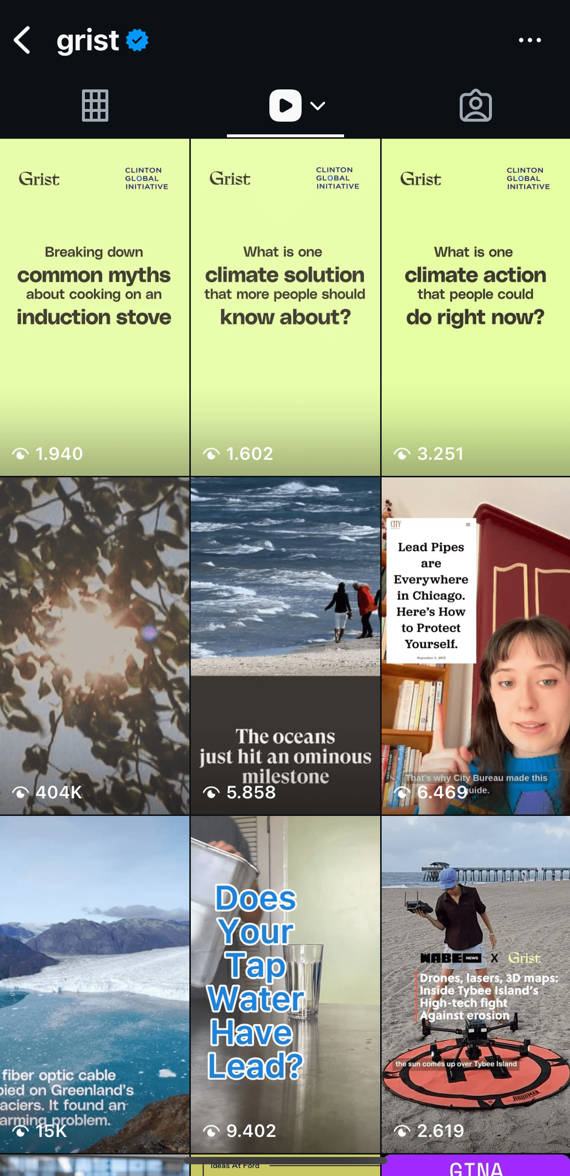 Screenshot of Grist Reels feed