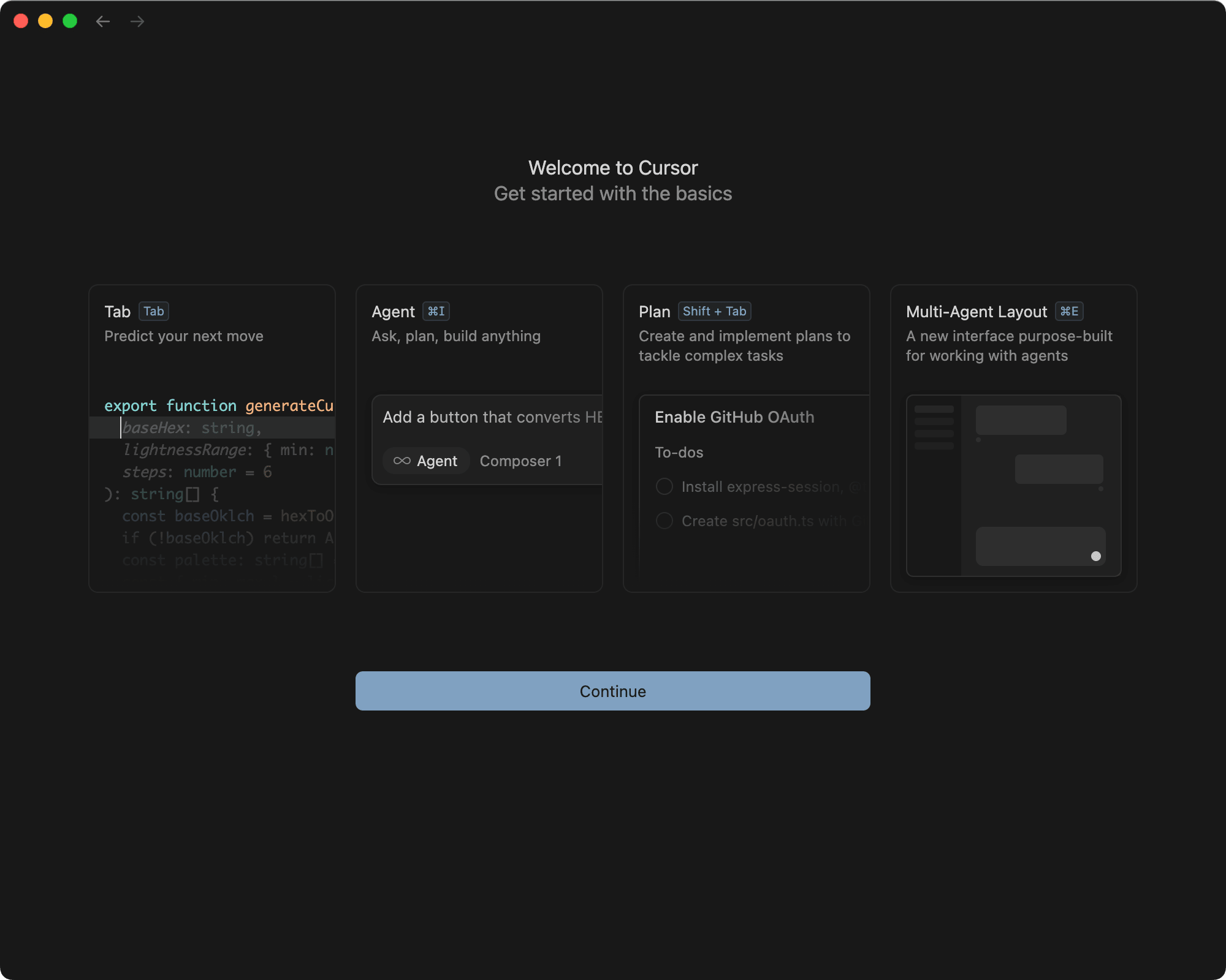 a screenshot of Cursor's welcome screen