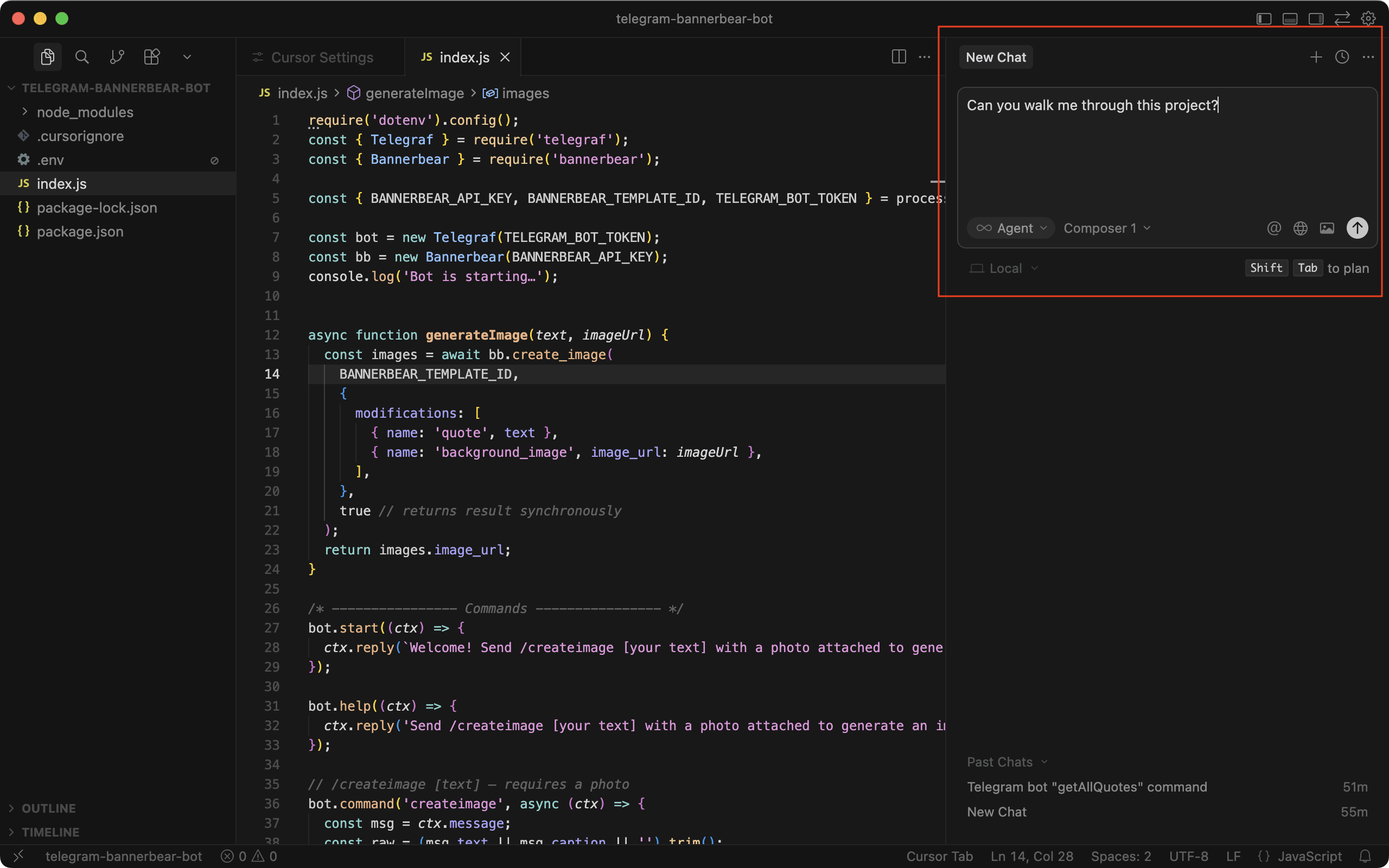 a screenshot of showing how to use the Ask mode in Cursor
