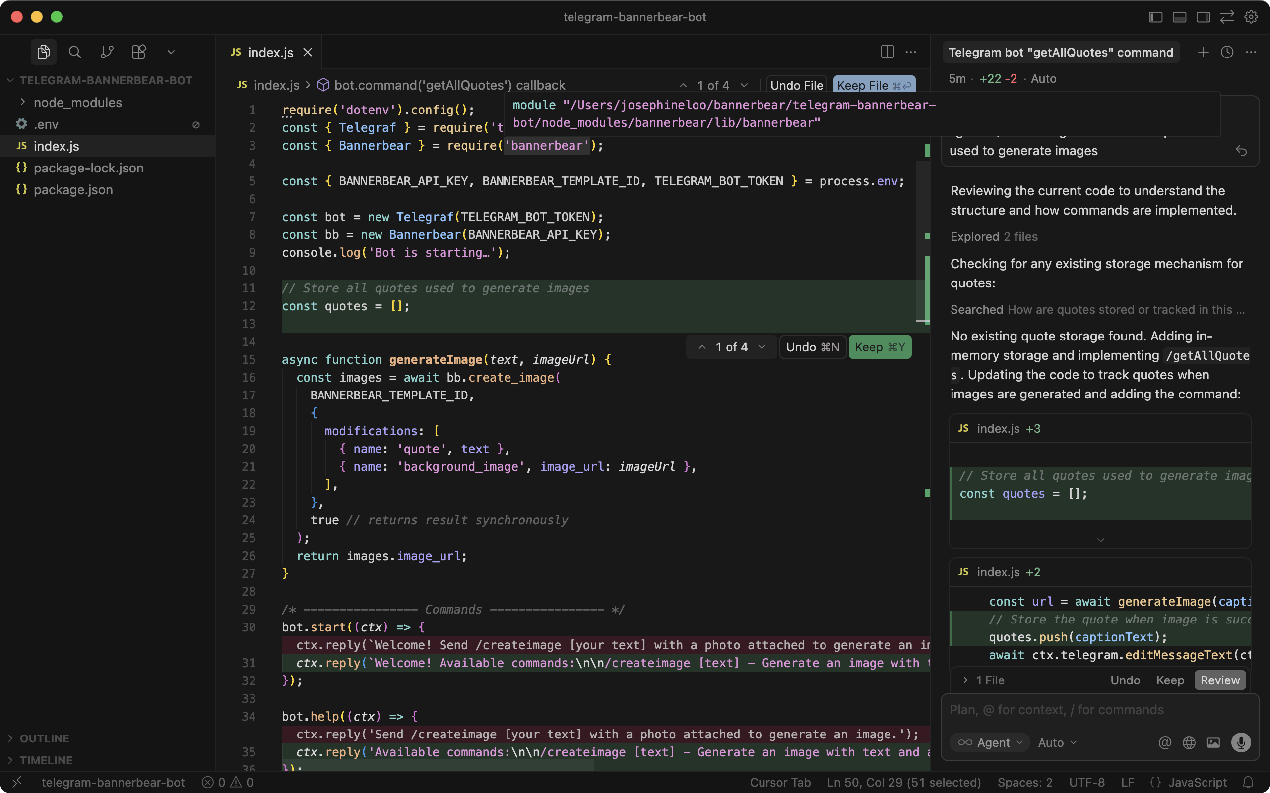 a screenshot of showing how to use the Agent mode in Cursor - result