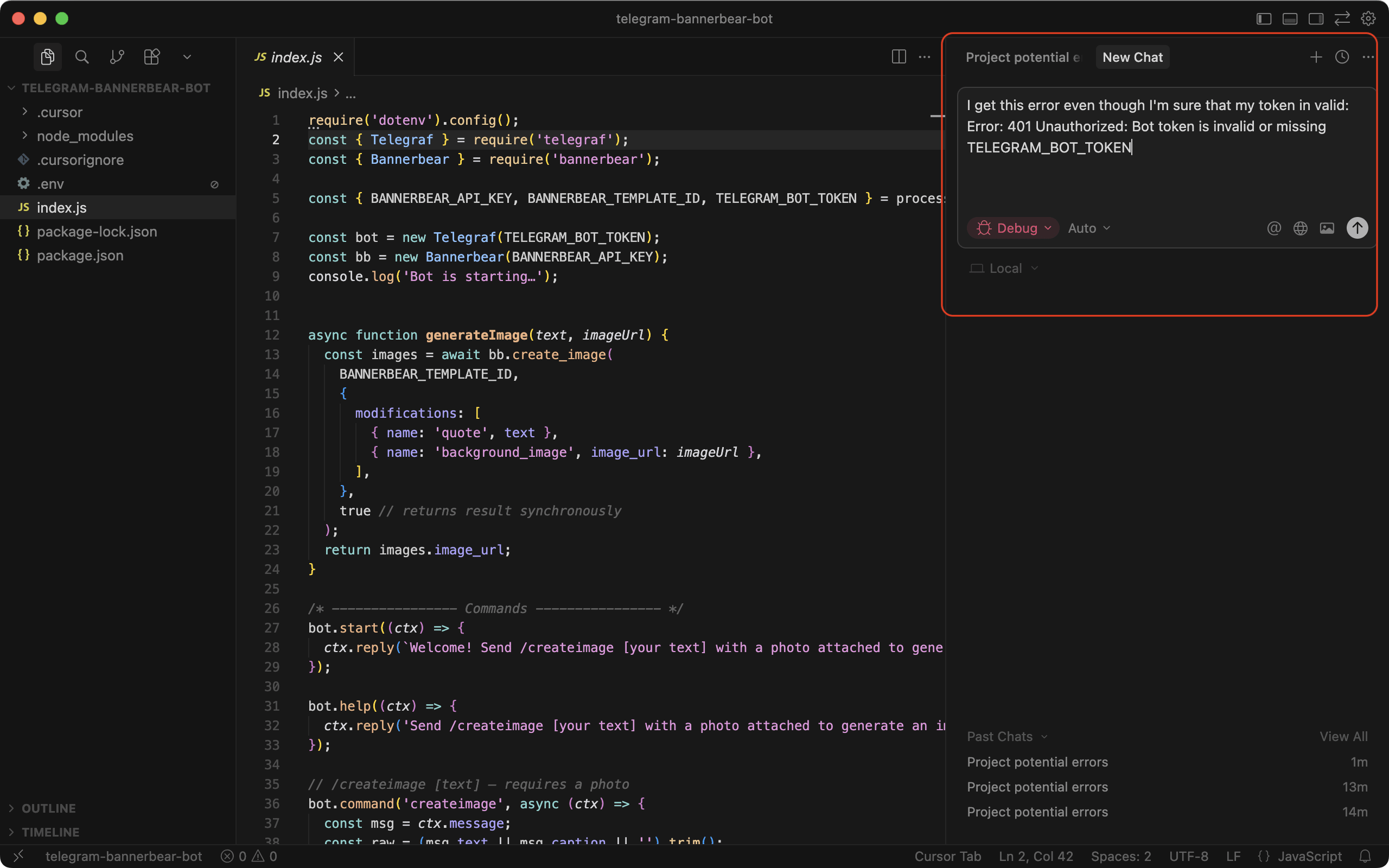 a screenshot of showing how to use the Debug mode in Cursor - 1