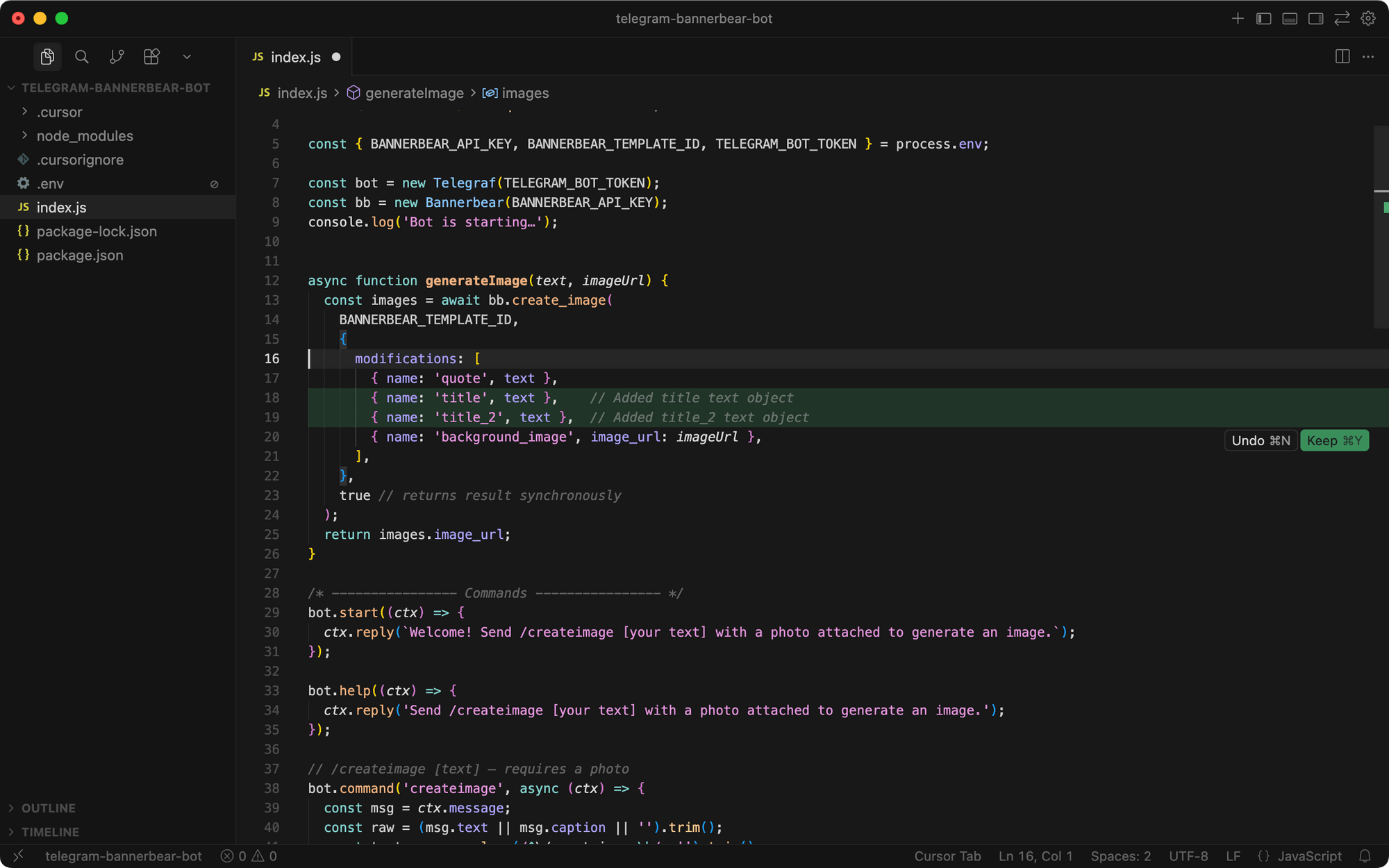 a screenshot showing the code edited by Quick Edit in Cursor