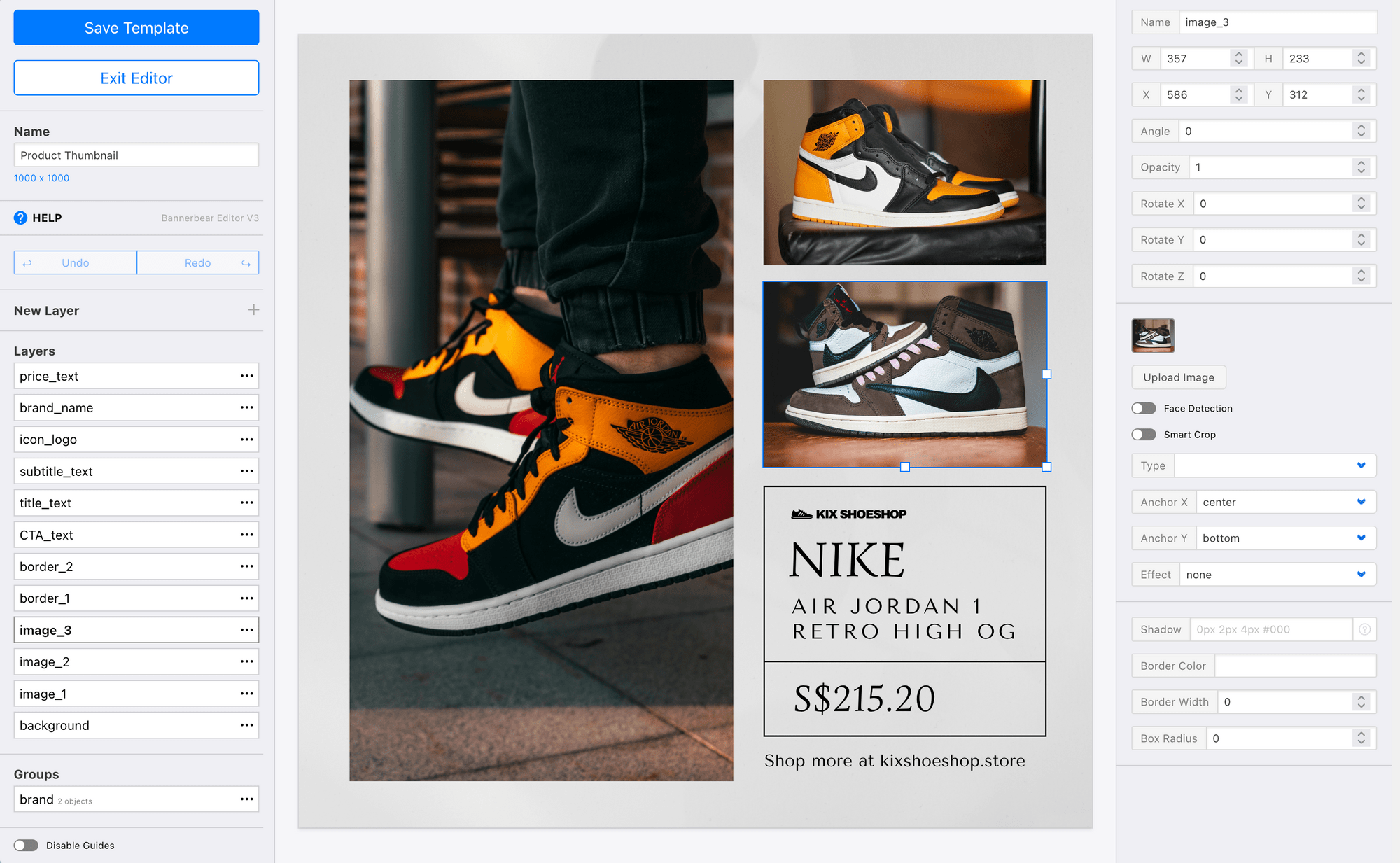 Screenshot of Bannerbear editor