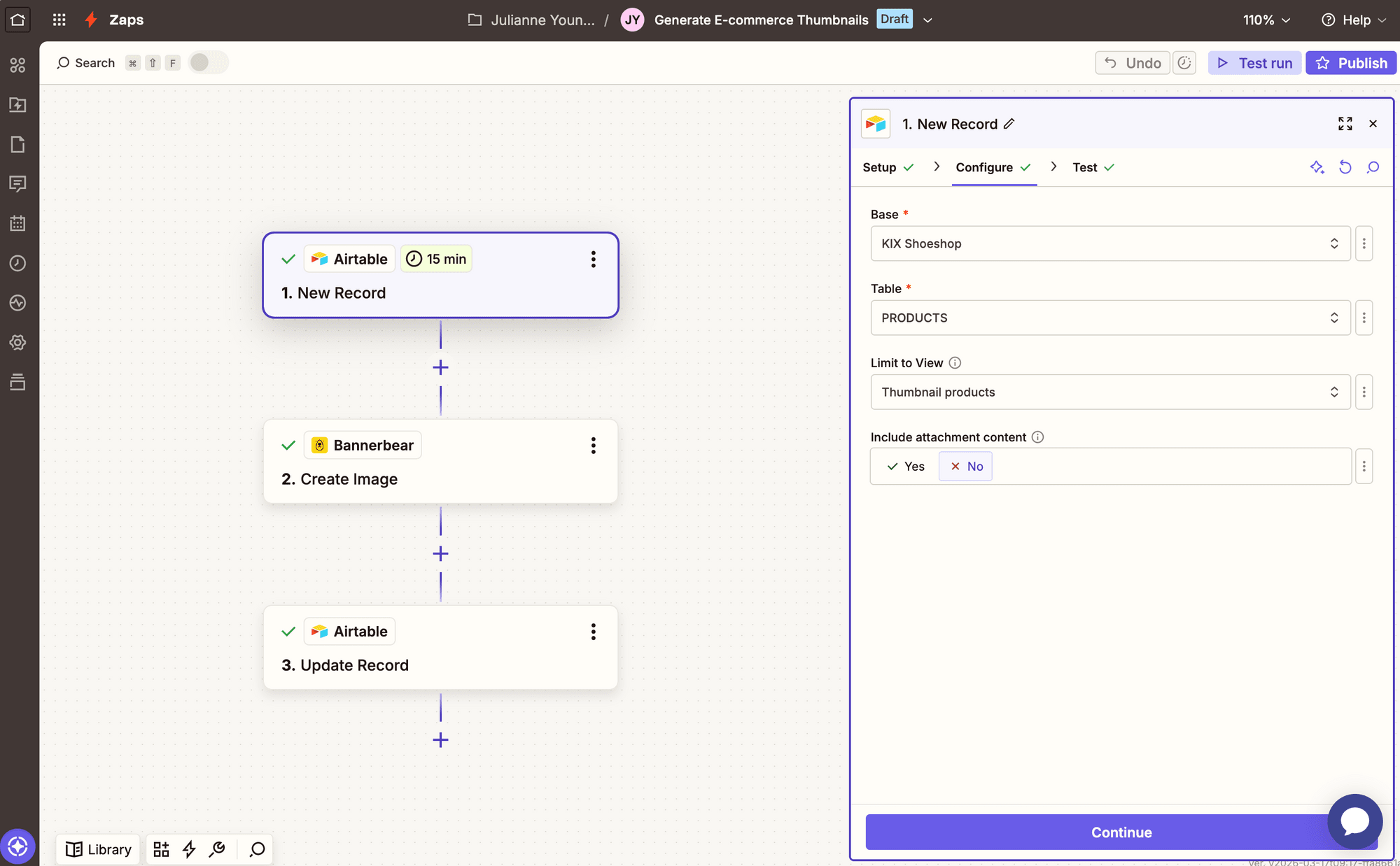 Screenshot of Zapier Airtable new record trigger