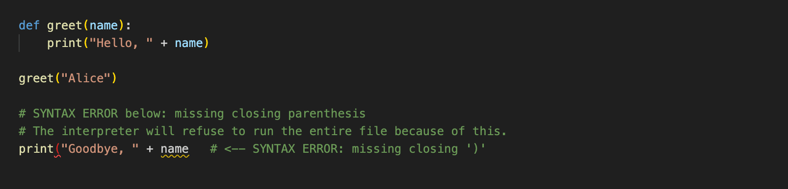 basic coding concepts - syntax error