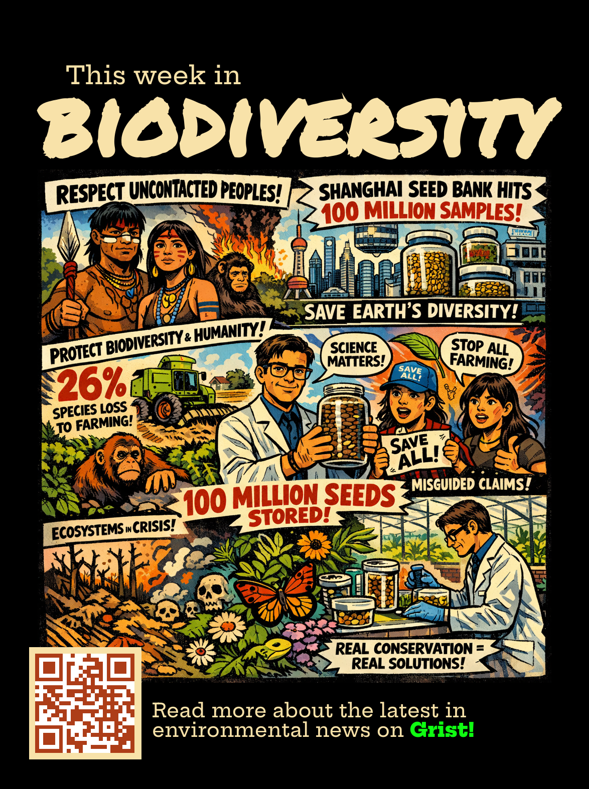 Biodiversity graphic with QR code generated with Bannerbear
