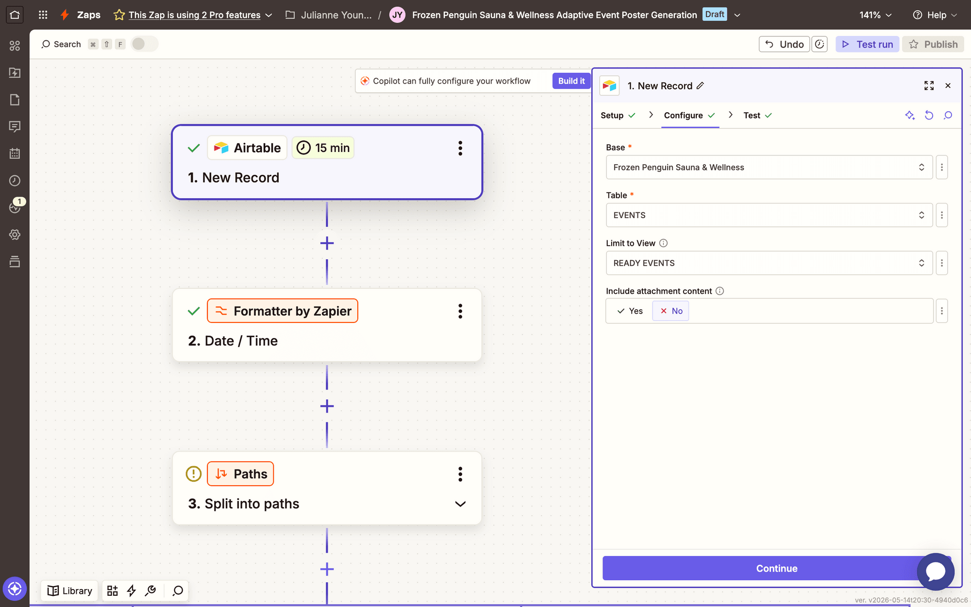 Screenshot of Zapier Airtable new record setup