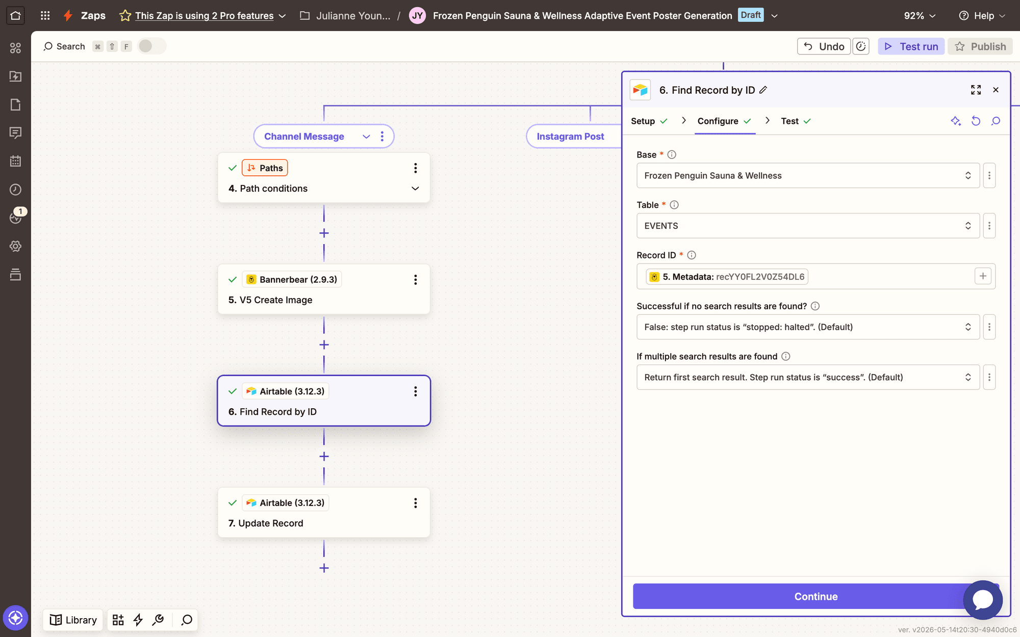 Screenshot of Zapier Airtable find record by id setup