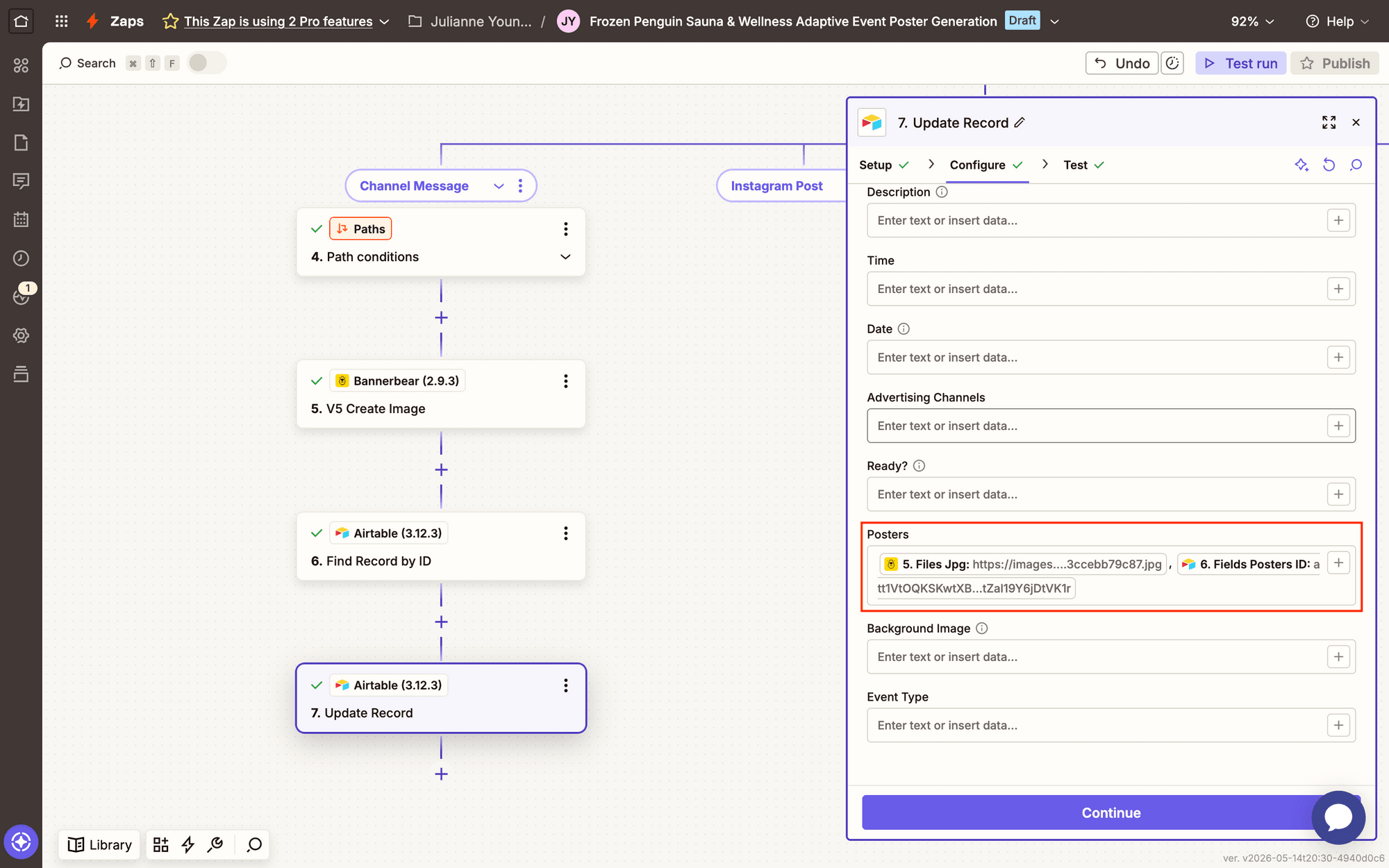 Screenshot of Zapier Airtable update record multi item attachment setup
