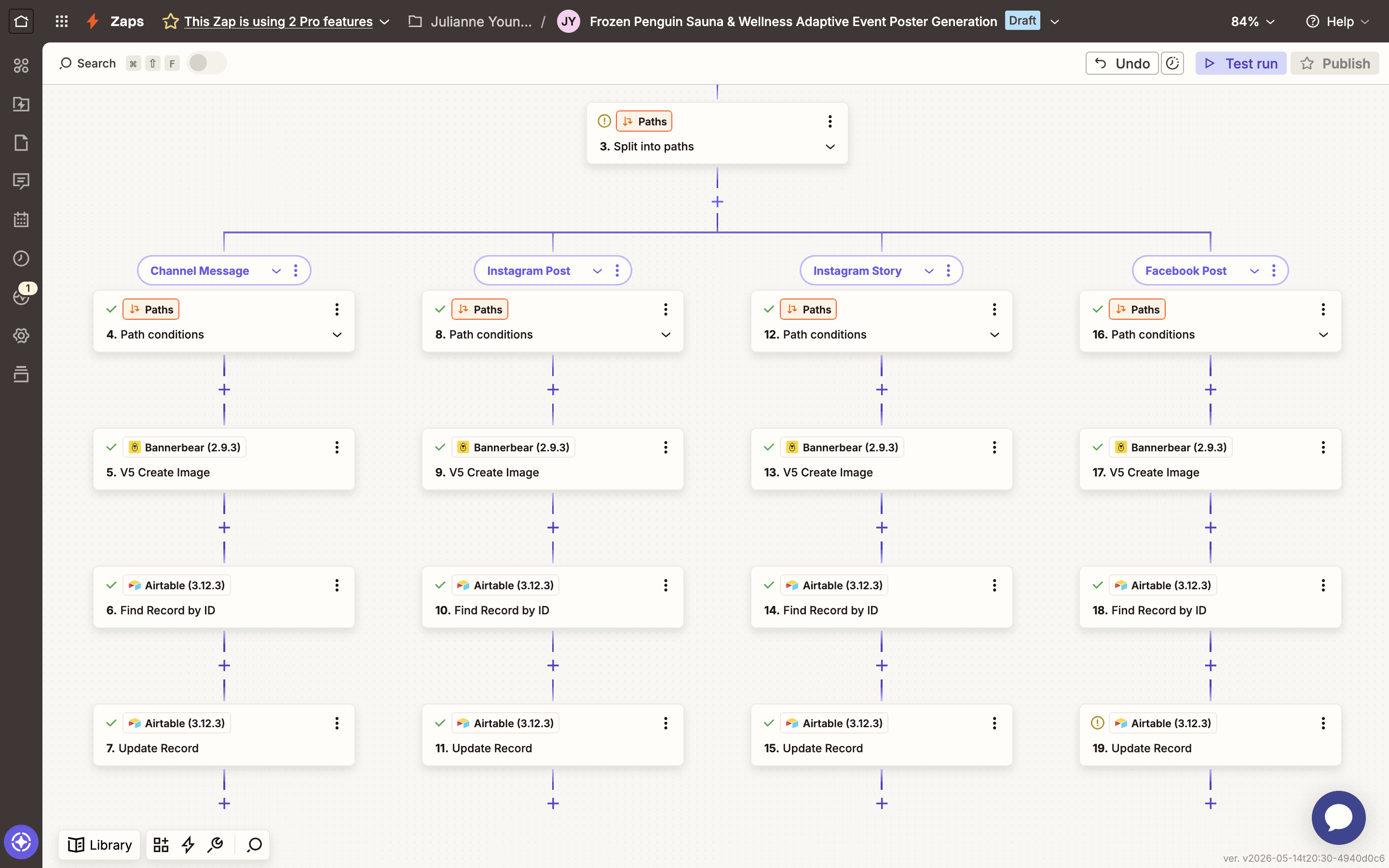 Screenshot of Zapier channel paths workflow