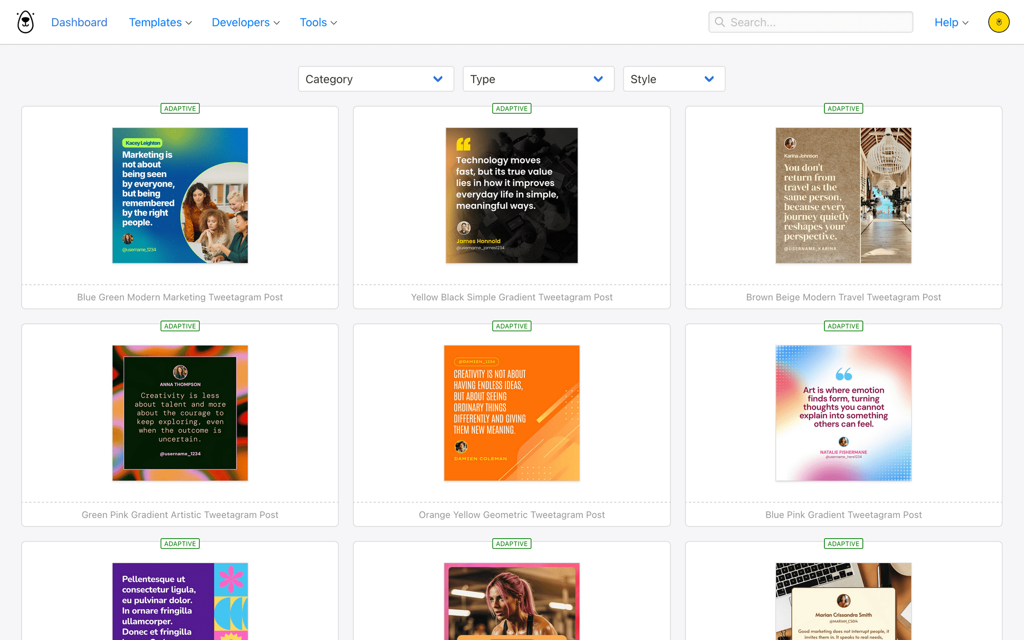 Screenshot of Bannerbear V5 public template page