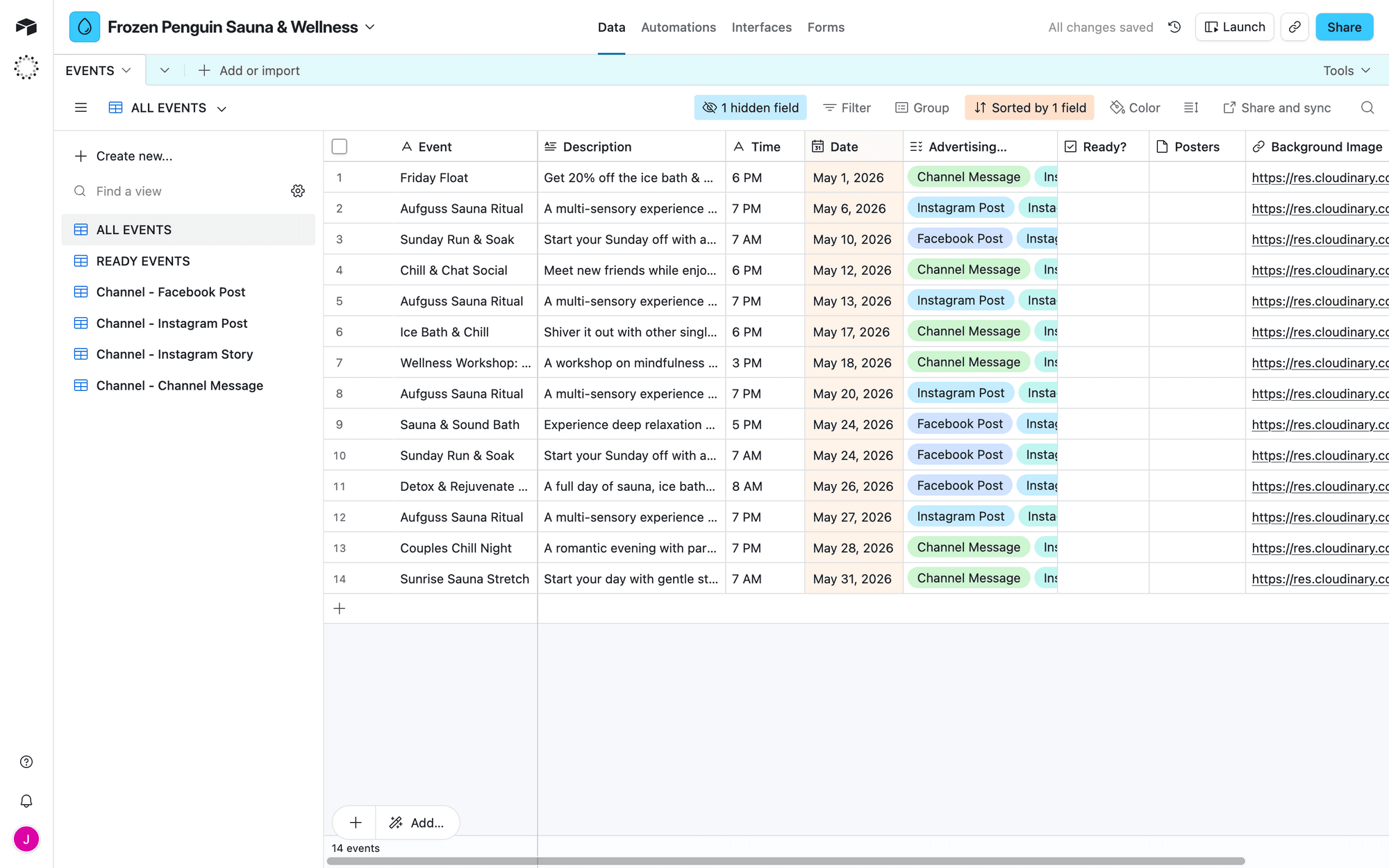 Screenshot of sample Airtable base