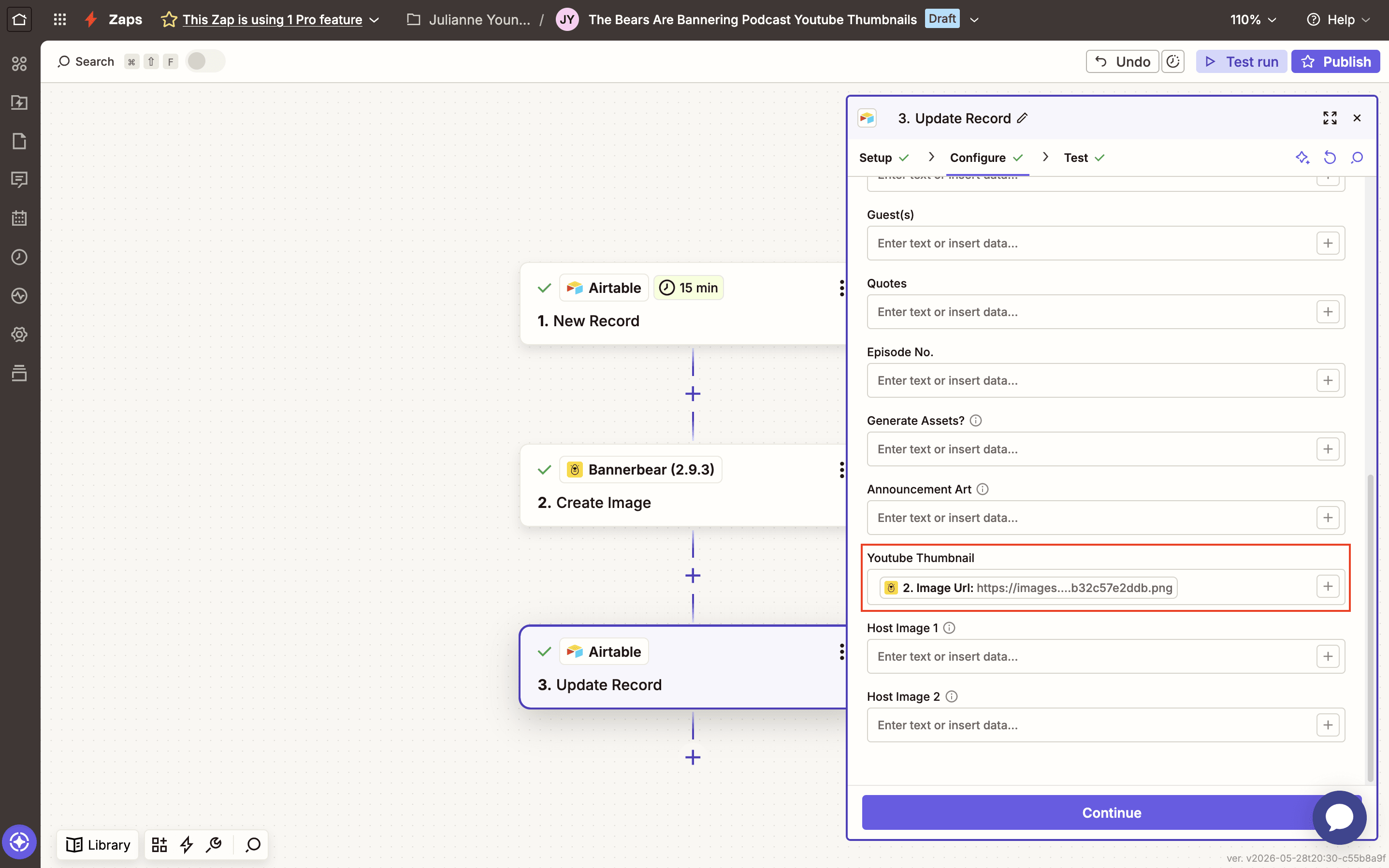 Screenshot of Zapier Airtable update record config with image url outlined in red