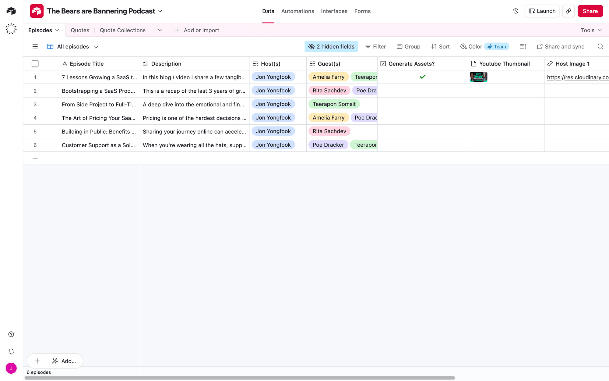Screenshot of Airtable base with sample data