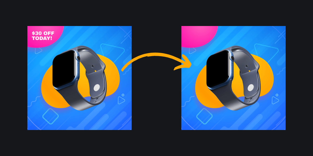 Graphic illustrating a product thumbnail with sales banner and no sales banner