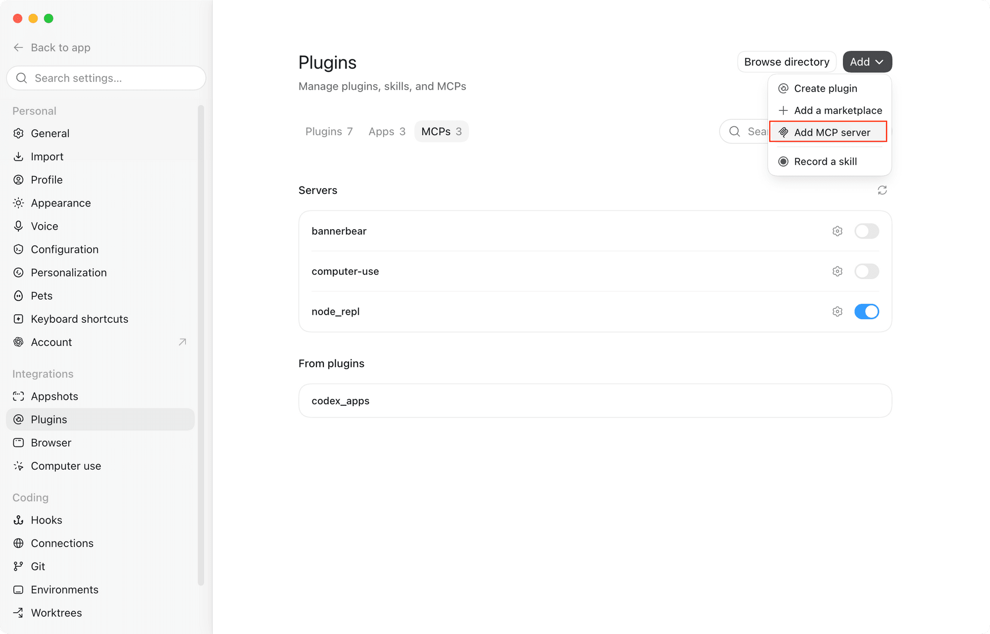 a screenshot of adding a new MCP server in the ChatGPT app.png
