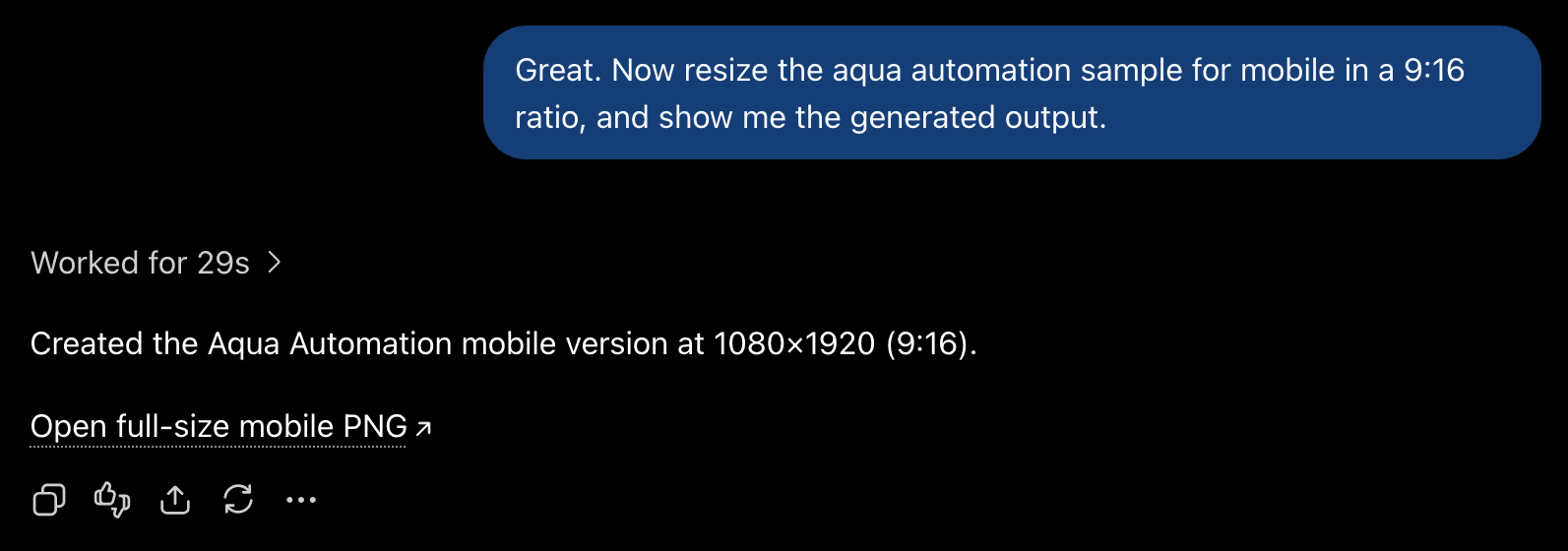 Screenshot of ChatGPT resizing image convo