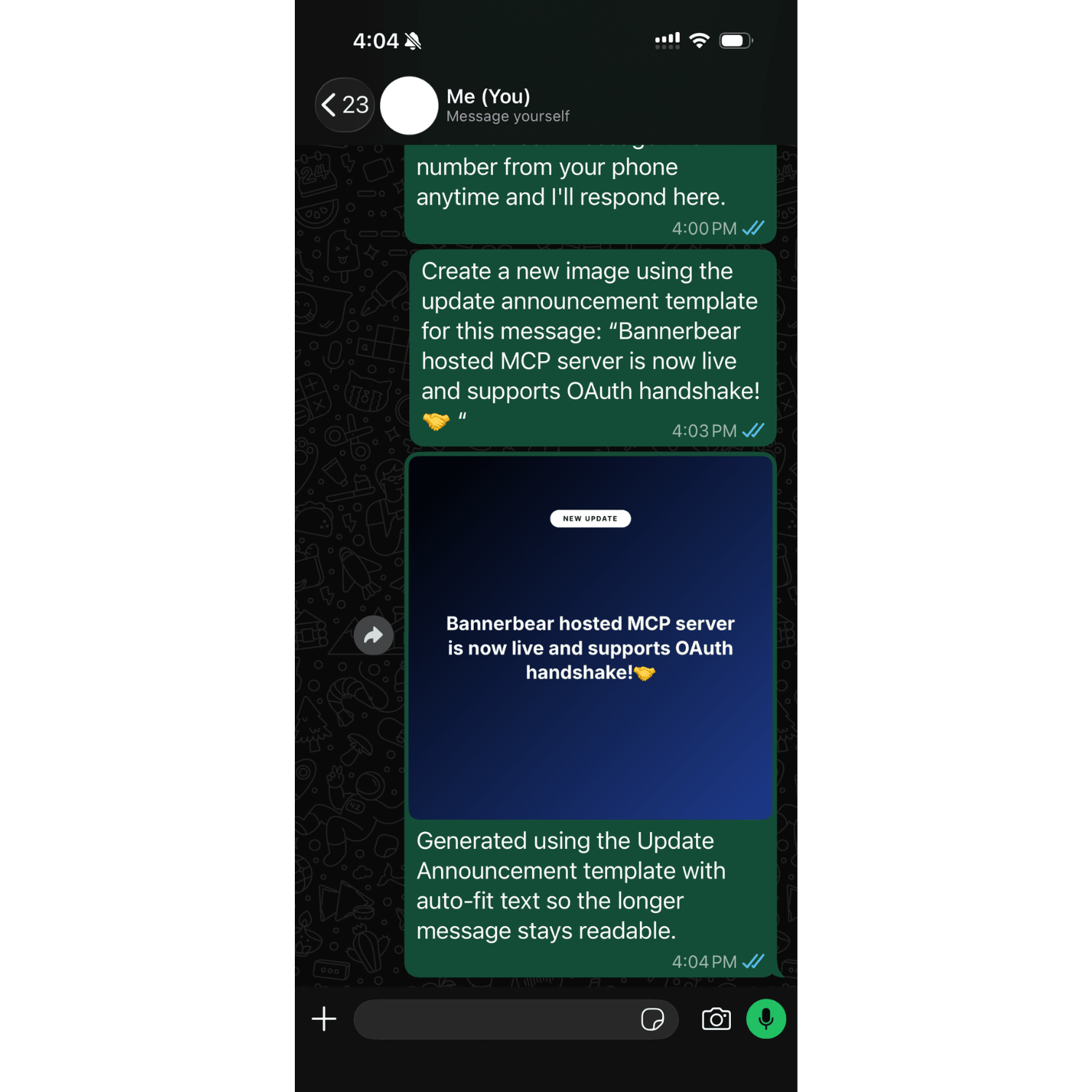 a screenshot of generating a new image from WhatsApp