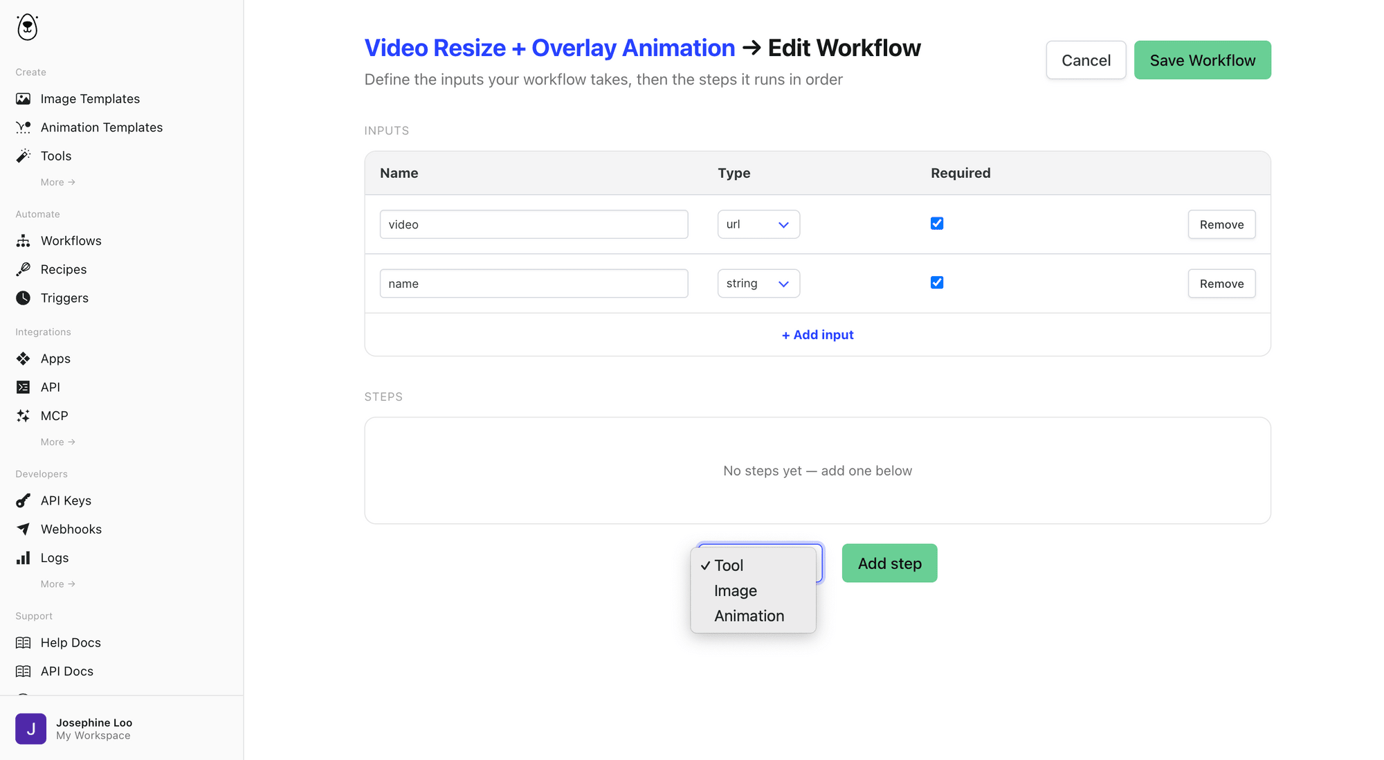 a screenshot of step types for Workflow.png