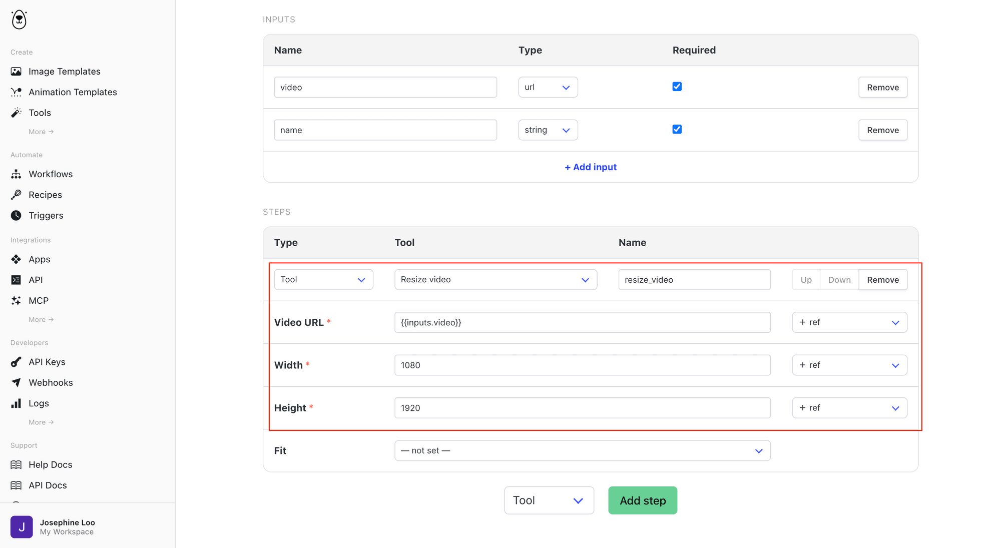 a screenshot of configuration for the Tool step.png