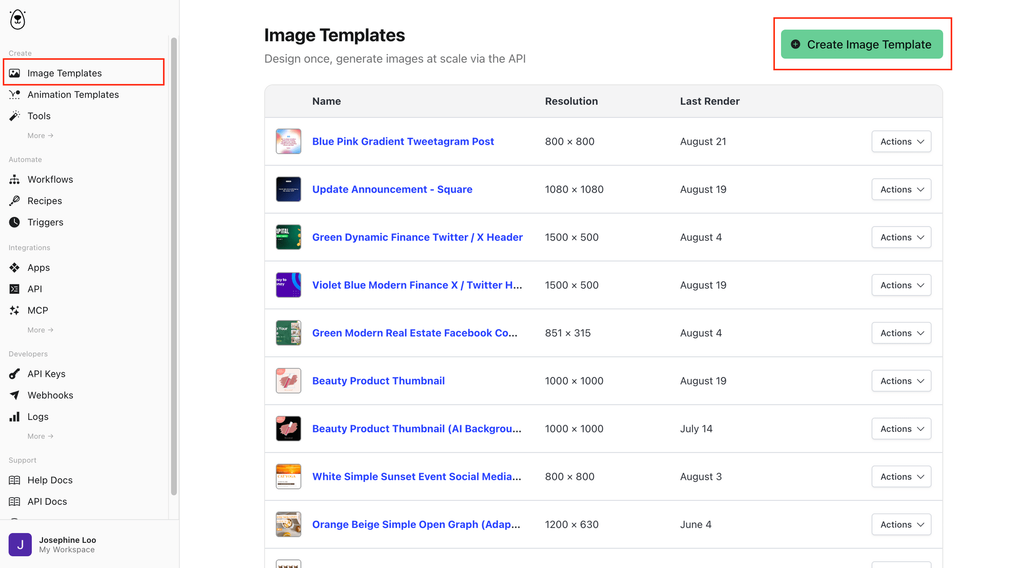 a screenshot of Bannebear v5 dashboard - Create Image Template.png