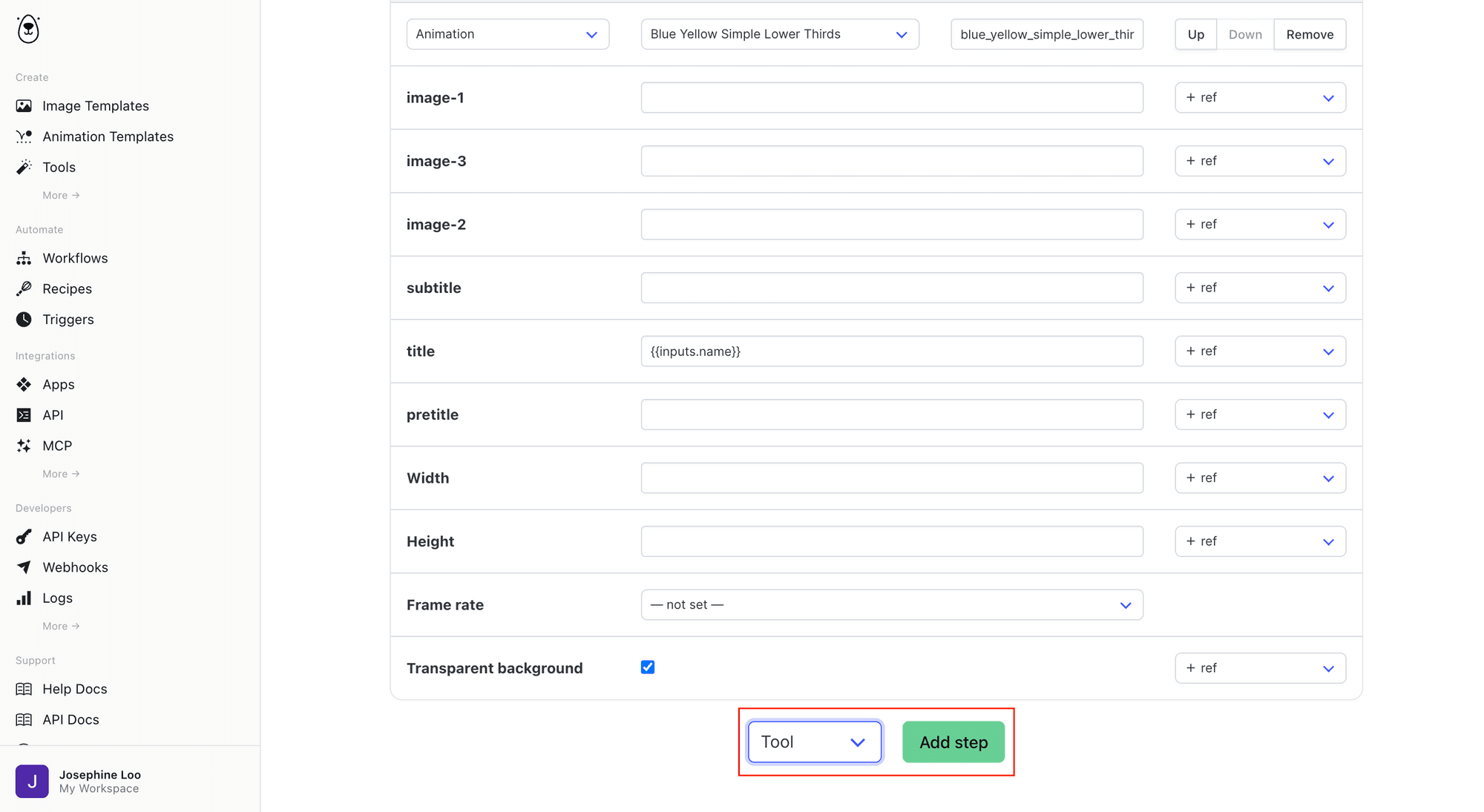 a screenshot of adding a Tool step to the workflow - 2.png
