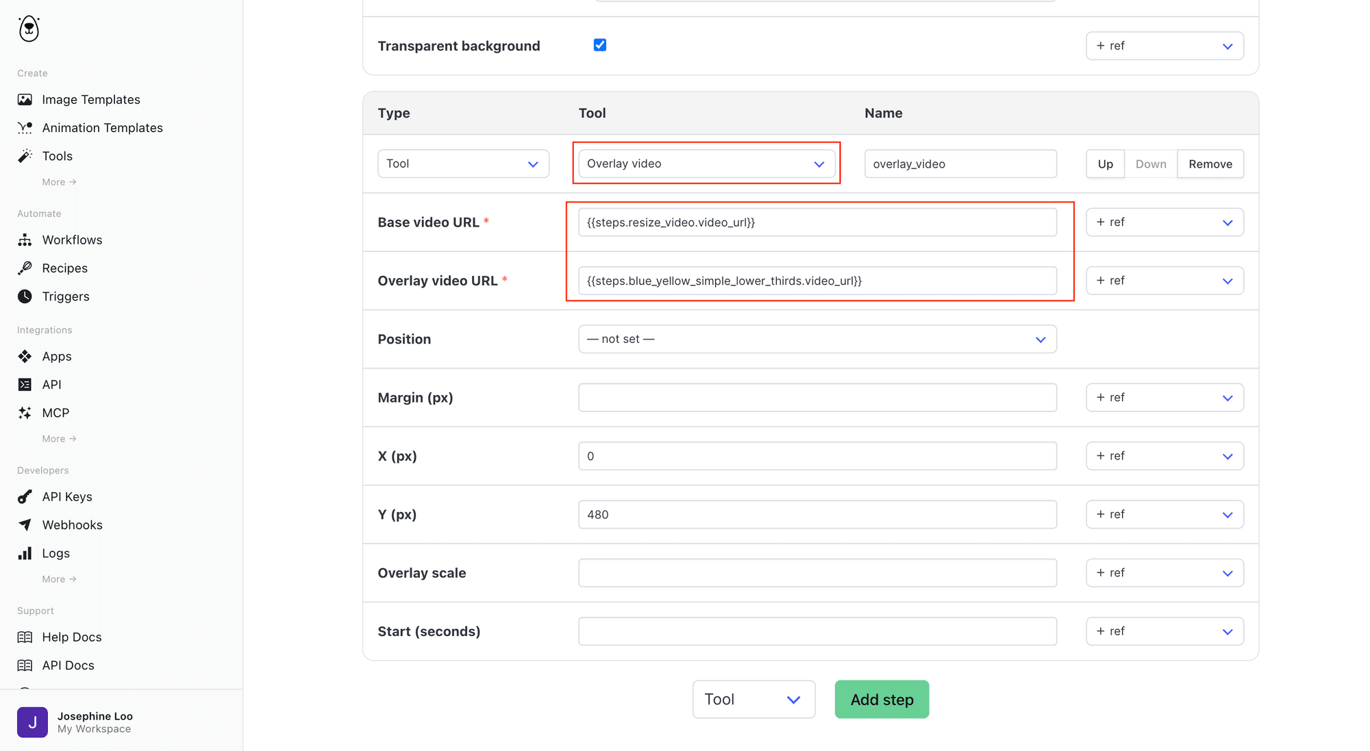 a screenshot of congifurations for the Tool (overlay video) step - 1.png
