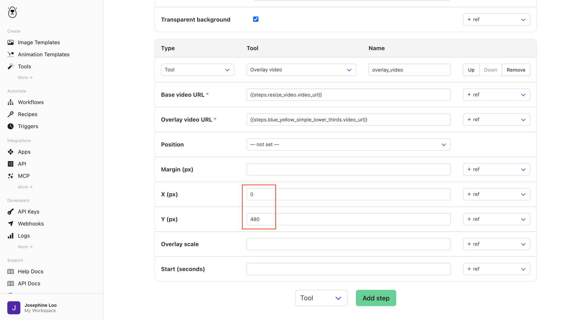 a screenshot of congifurations for the Tool (overlay video) step - 2.png