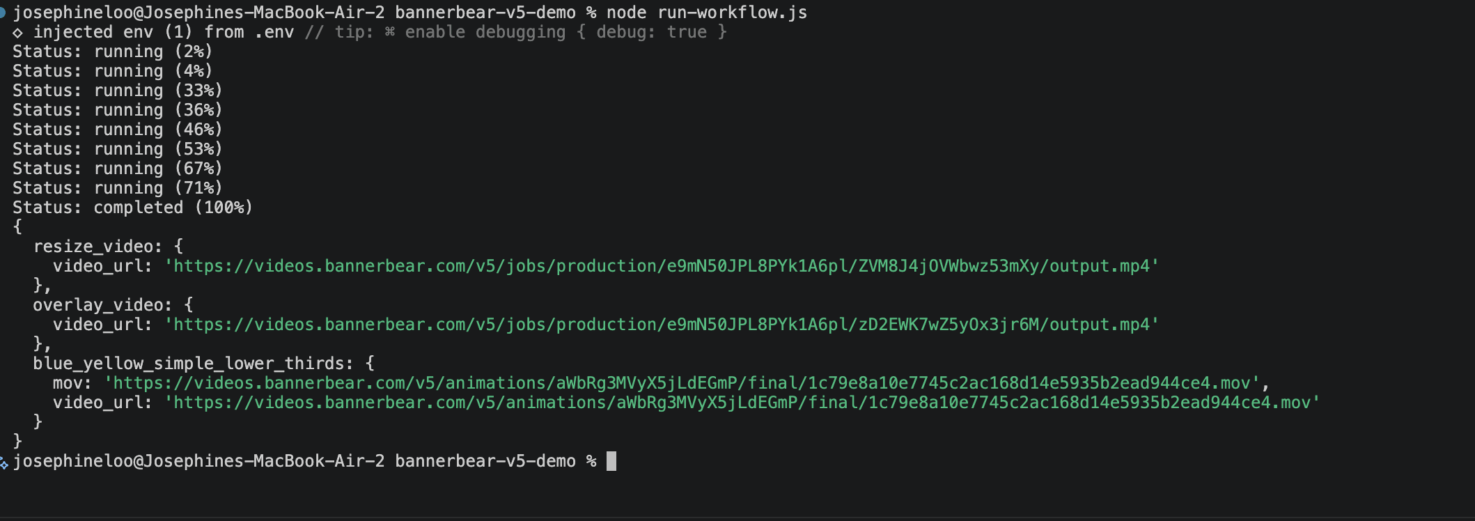 a screenshot of the result object returned from running the workflow.png