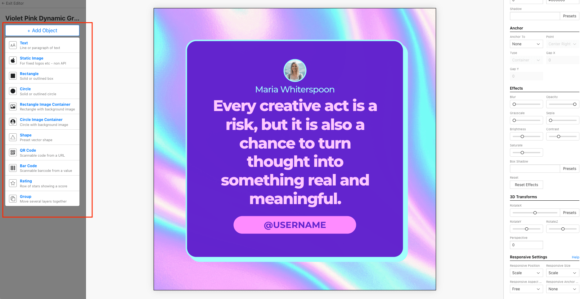 a screenshots objects that can be added to the template.png
