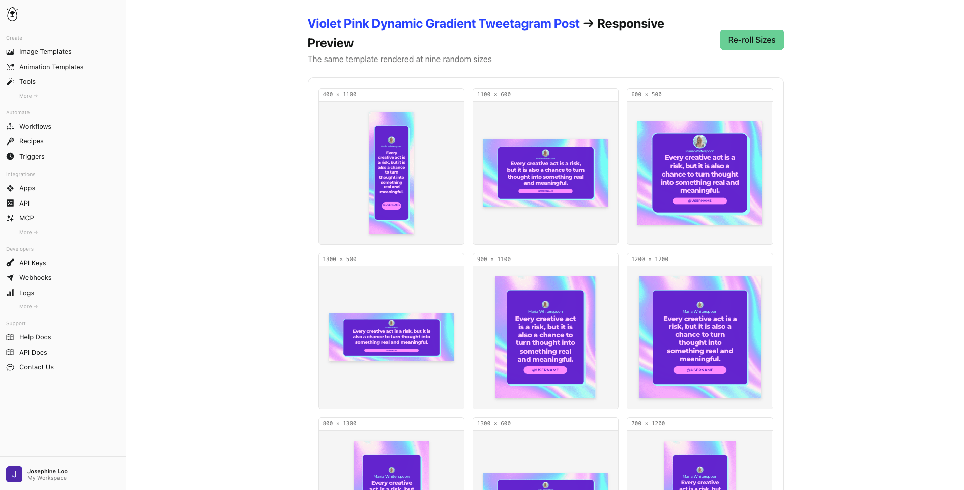 Responsive Preview showing the same template at nine different sizes