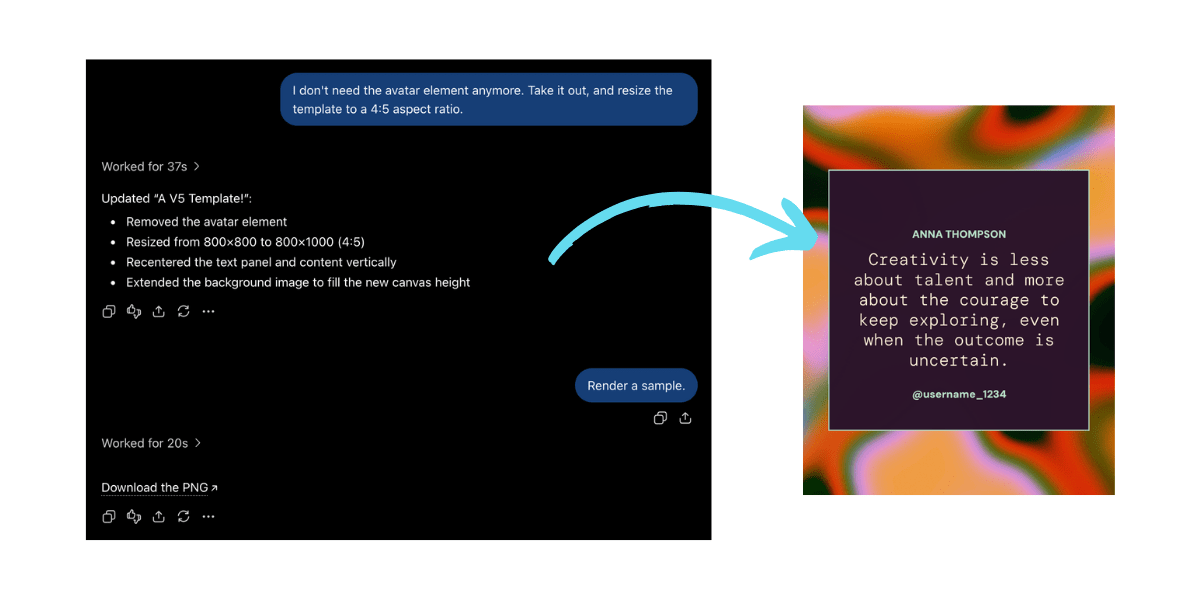 ChatGPT x Bannerbear plugin conversation with layout change sample