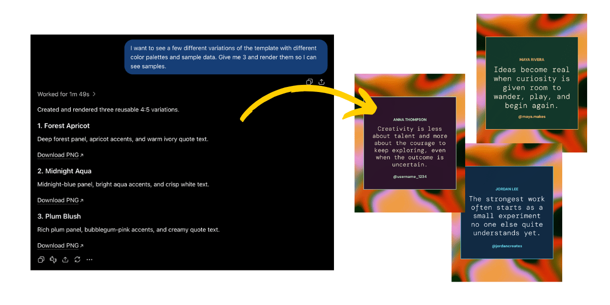 ChatGPT x Bannerbear plugin conversation with variations sample