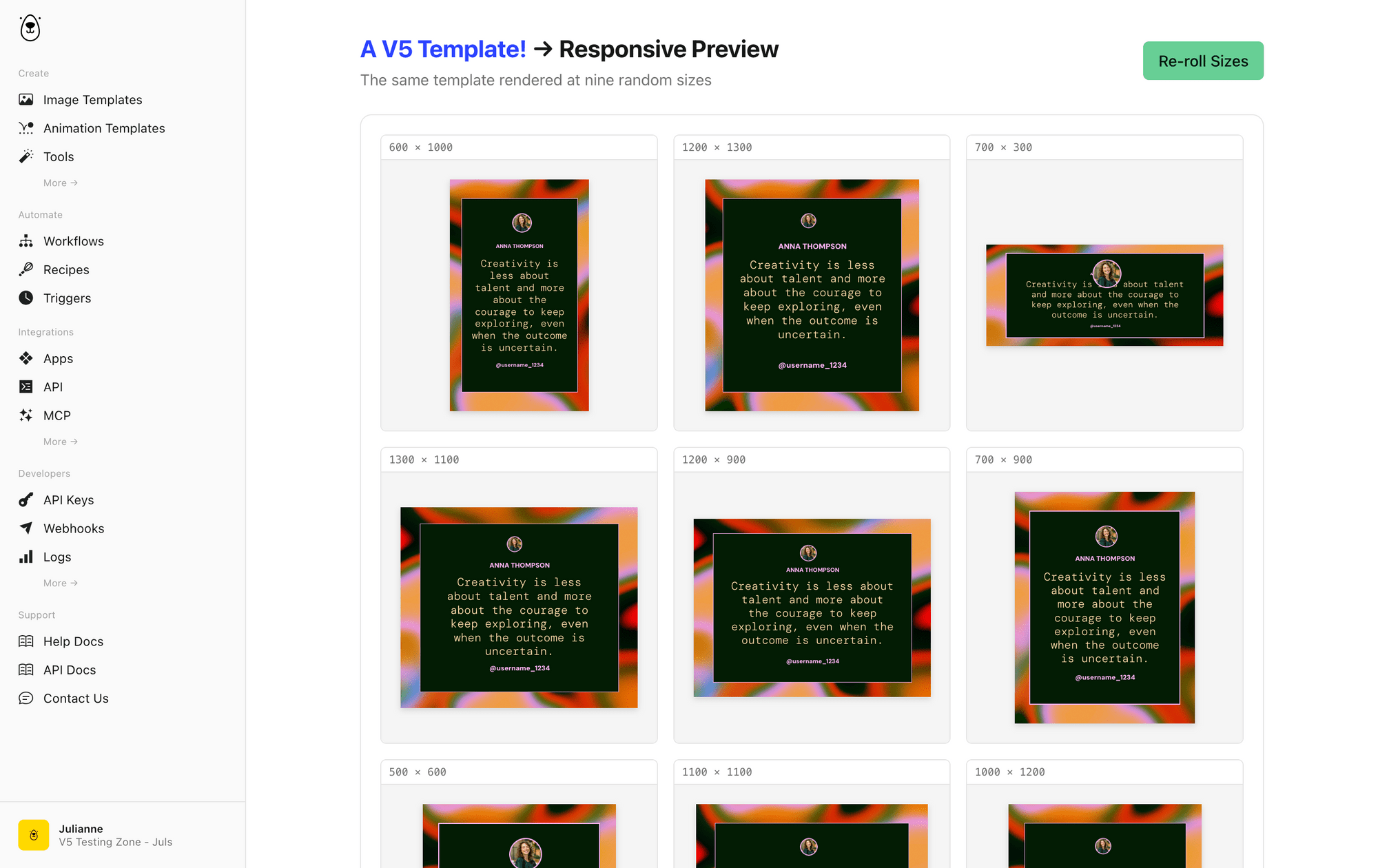 Screenshot of Bannerbear responsive preview page