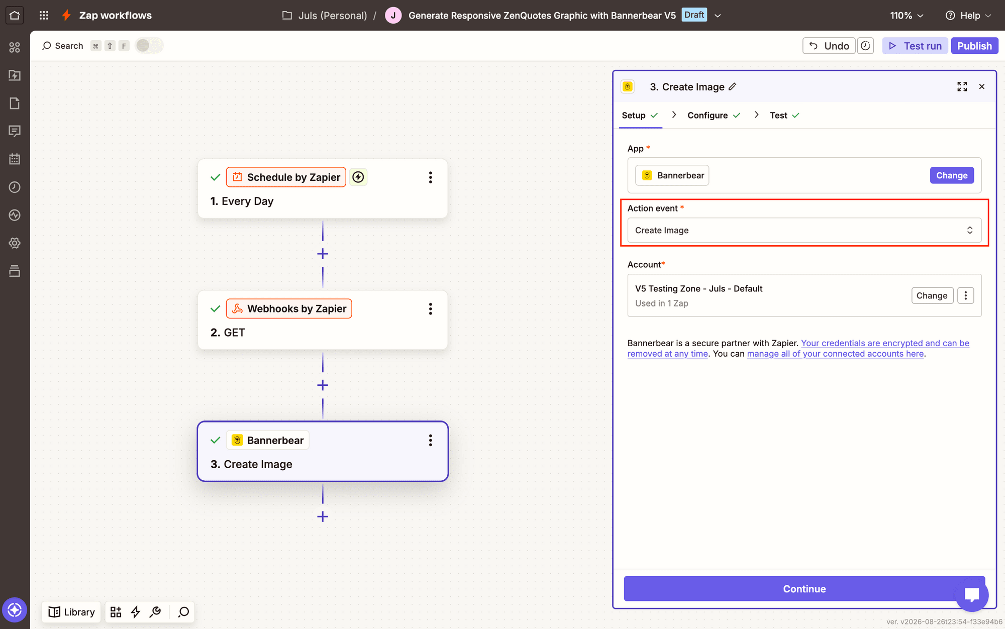 Screenshot of Zapier Bannerbear create image action