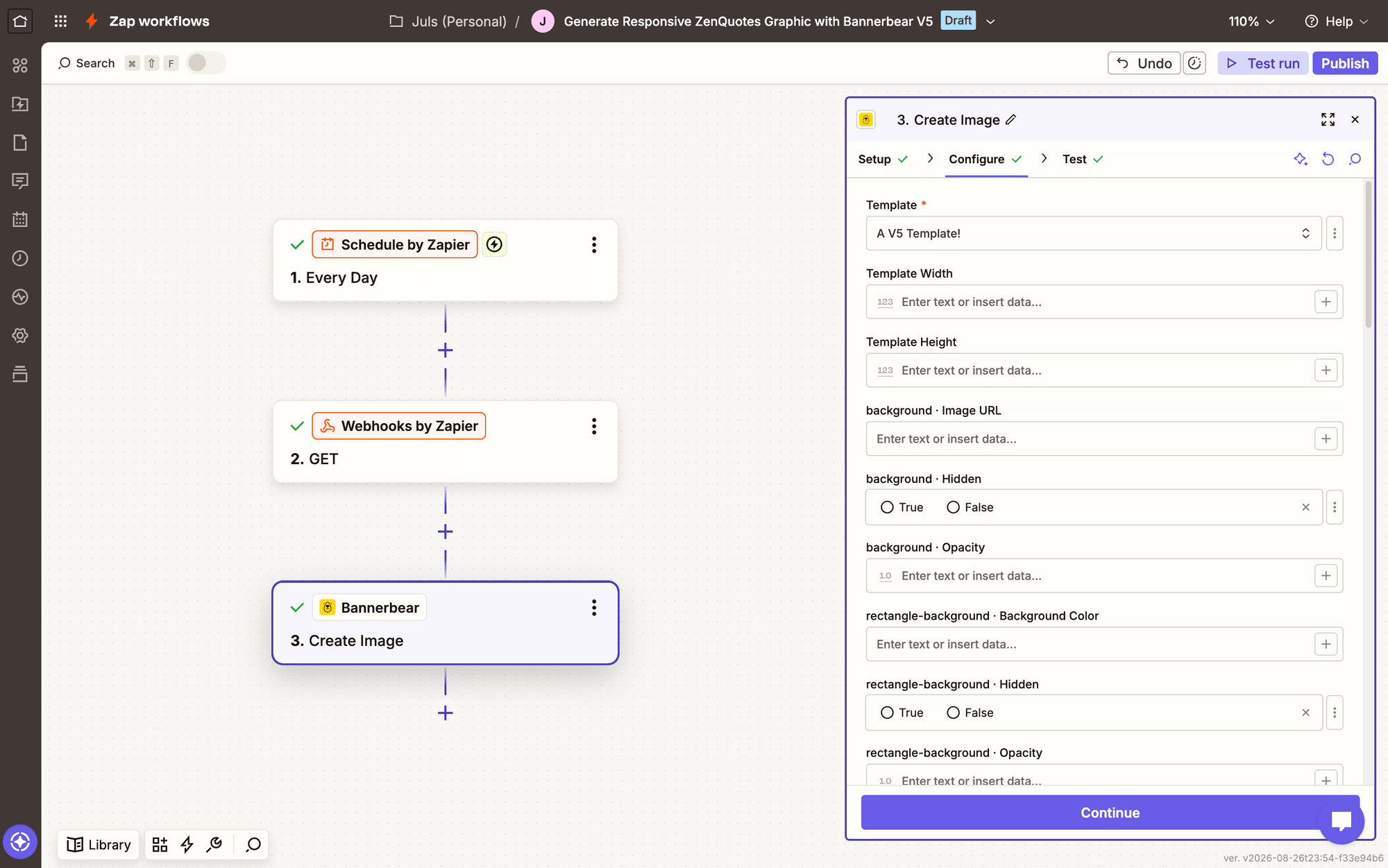 Screenshot of Zapier Bannerbear create image configuration